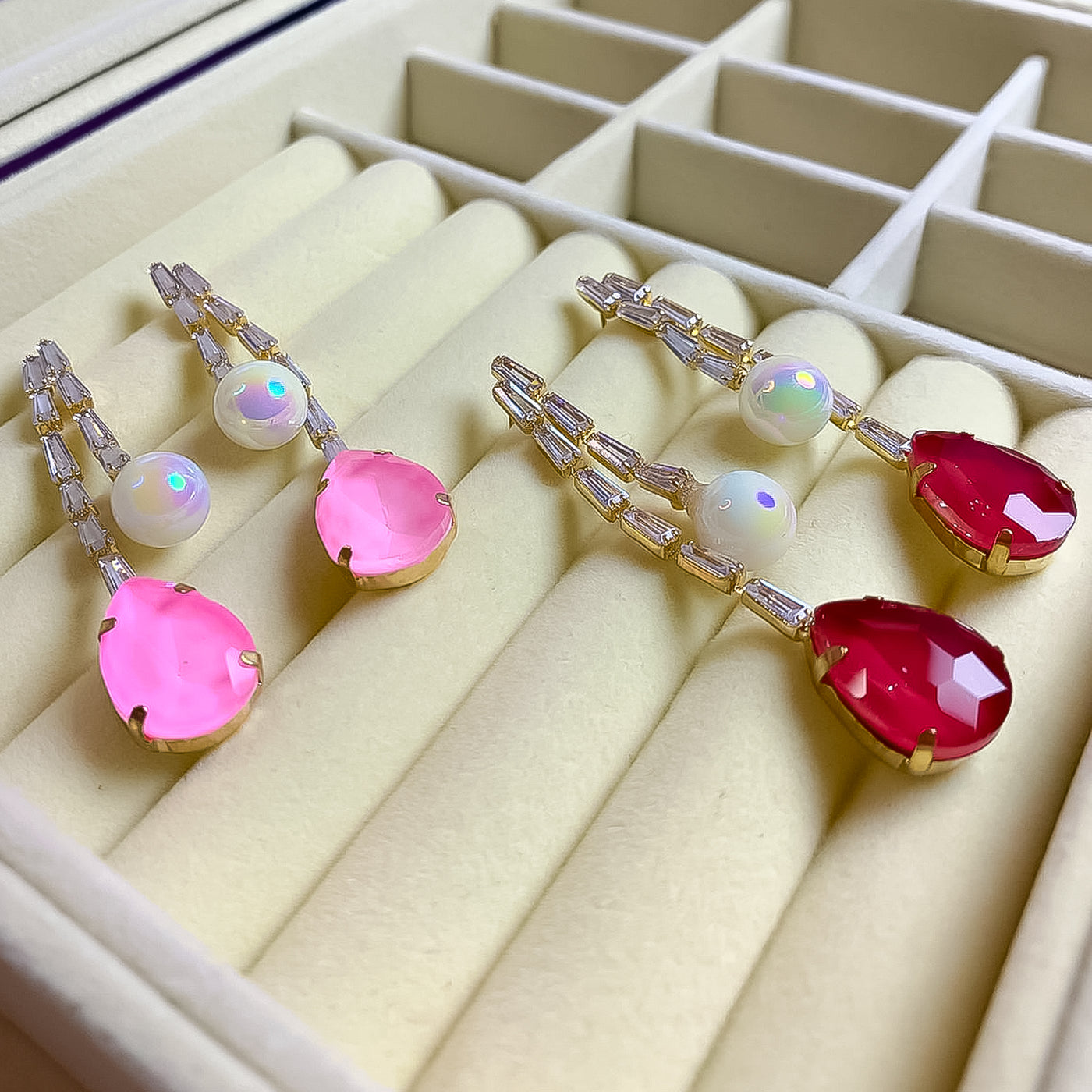 Glamorous Pink Topaz and Opal Dangle Earrings