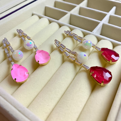 Glamorous Pink Topaz and Opal Dangle Earrings