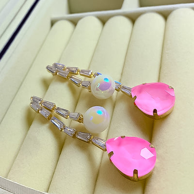 Glamorous Pink Topaz and Opal Dangle Earrings