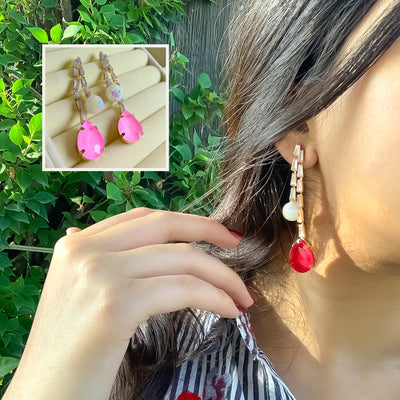 Glamorous Pink Topaz and Opal Dangle Earrings