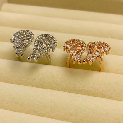 Silver-Toned Angel Wing Zircon Ring