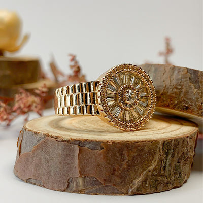Golden Watch Face Zircon Ring