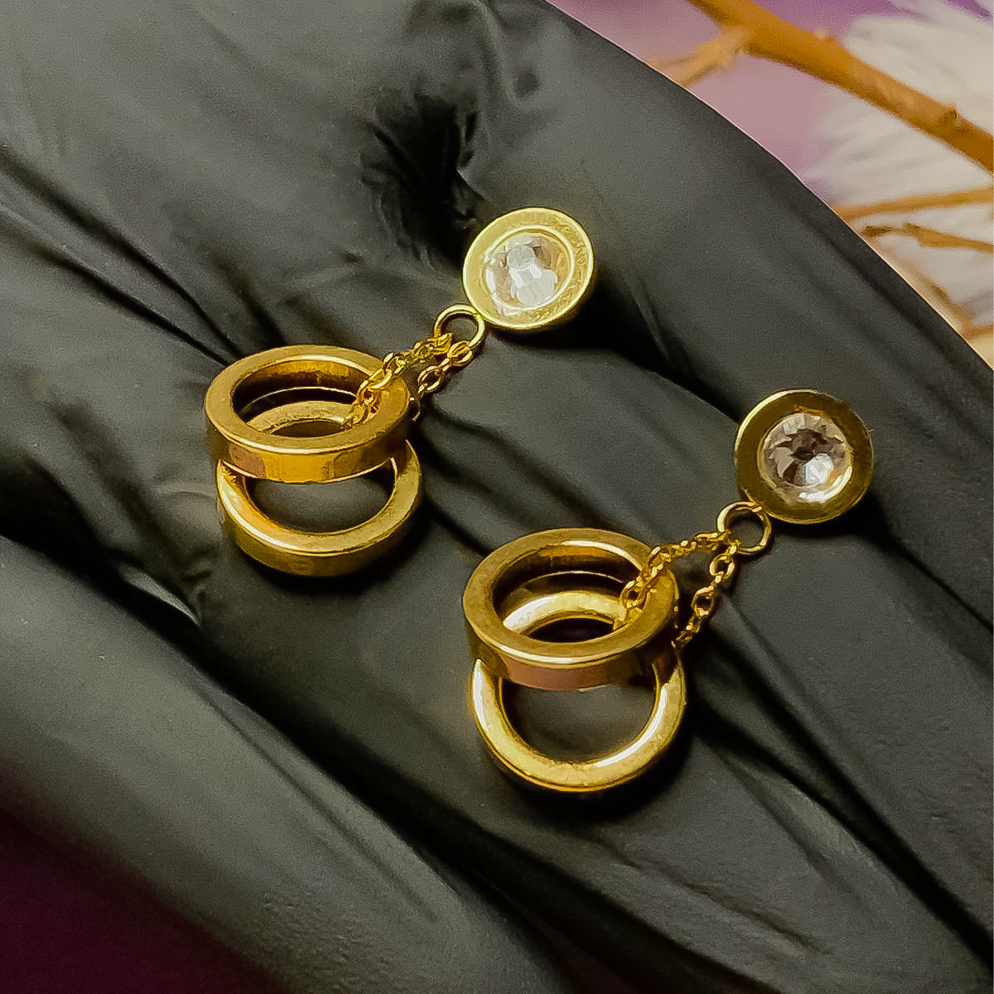 Golden Infinity Charm Dangle Earrings with Zircon Accent