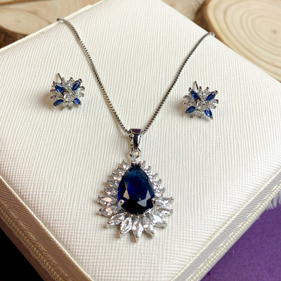 Exquisite Royal Blue Sapphire and Diamond Halo Jewelry Set