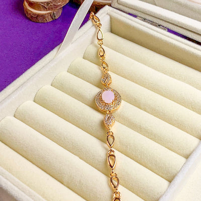 Golden Pink Opal and Zircon Link Bracelet