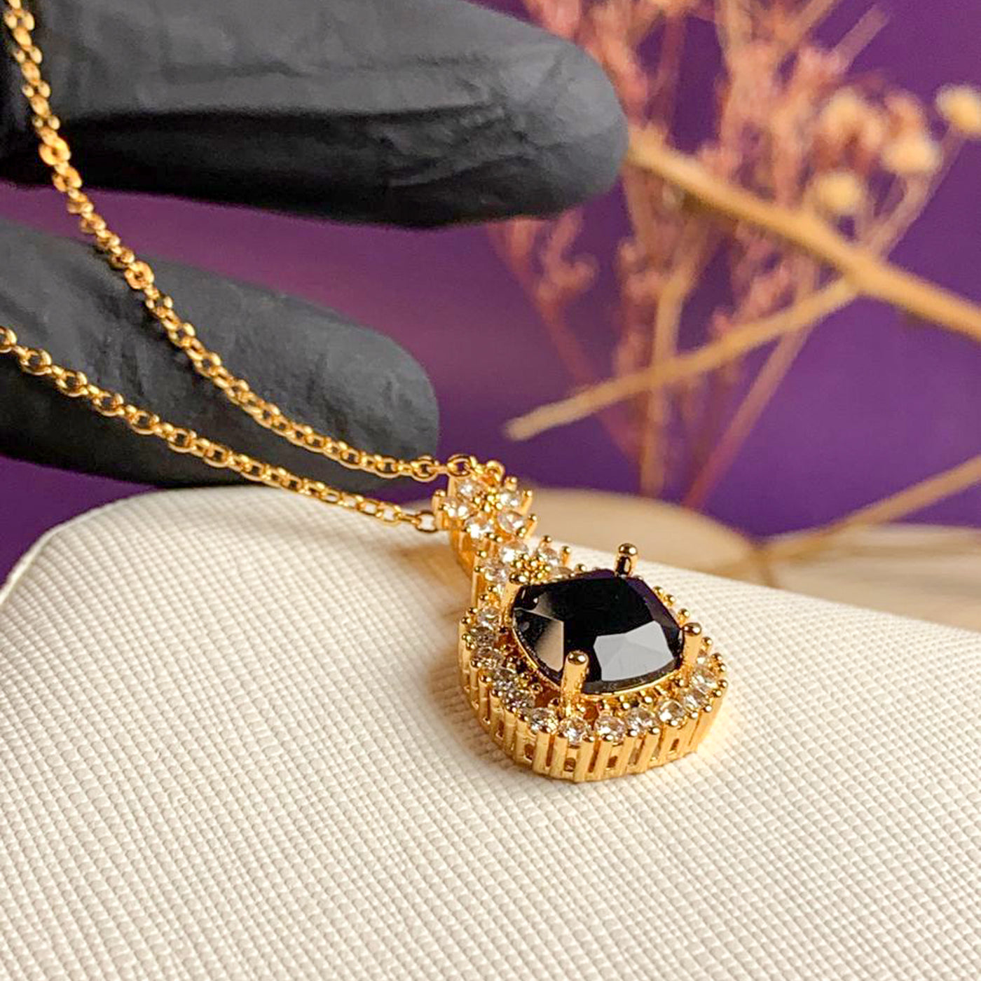 Golden Black Zircon Cushion Cut Jewelry Set