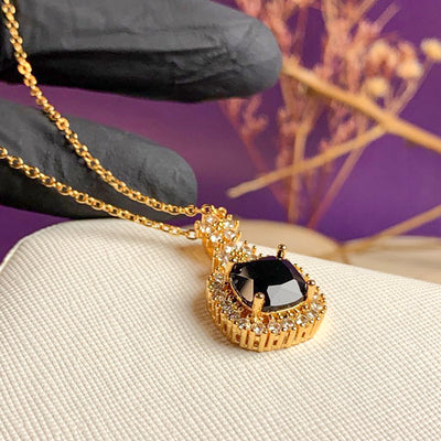 Golden Black Zircon Cushion Cut Jewelry Set