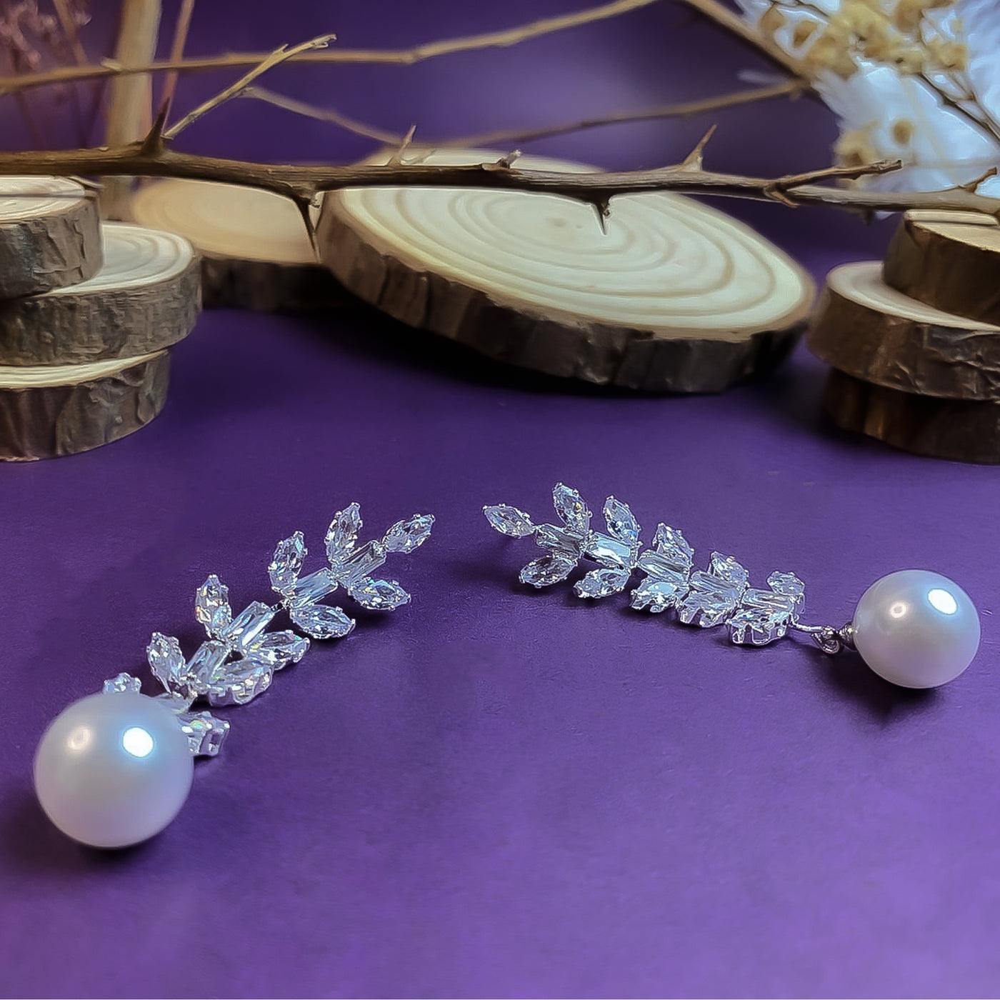 Brilliant Silver-Toned Leaf and Pearl Drop Earrings