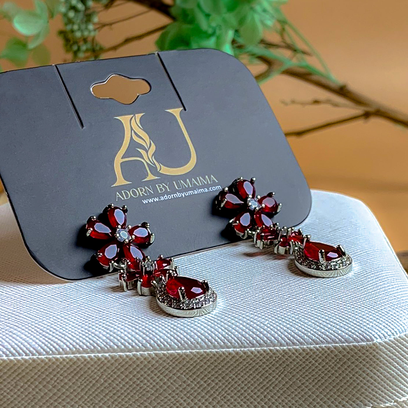 Fiery Ruby Red Floral and Teardrop Jewelry Set