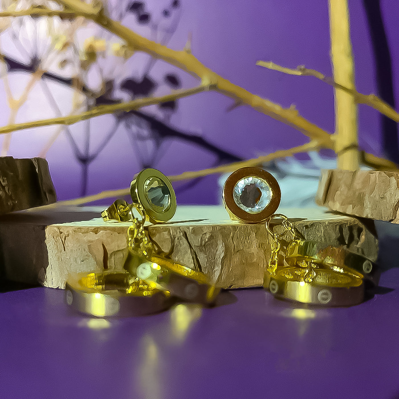 Golden Infinity Charm Dangle Earrings with Zircon Accent