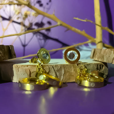 Golden Infinity Charm Dangle Earrings with Zircon Accent