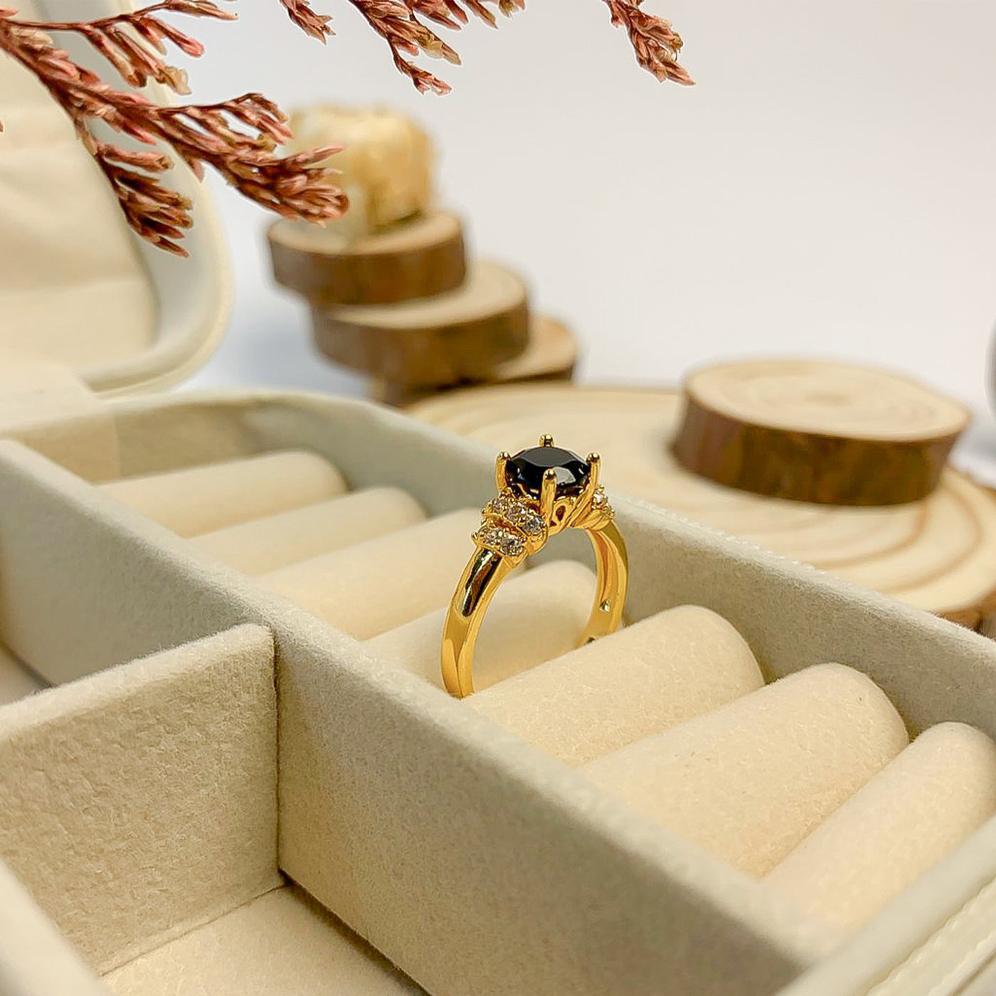 Golden Black Zircon Solitaire Ring