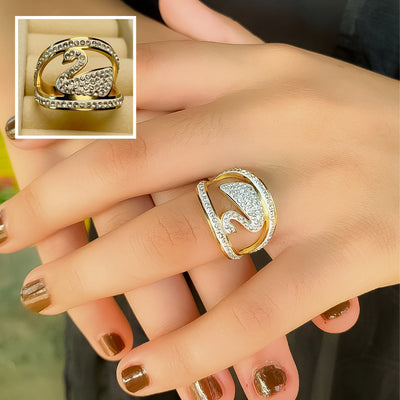 Golden and White Pave Swan Ring