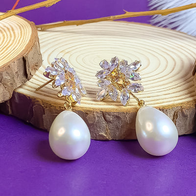 Golden Starburst Pearl Drop Earrings