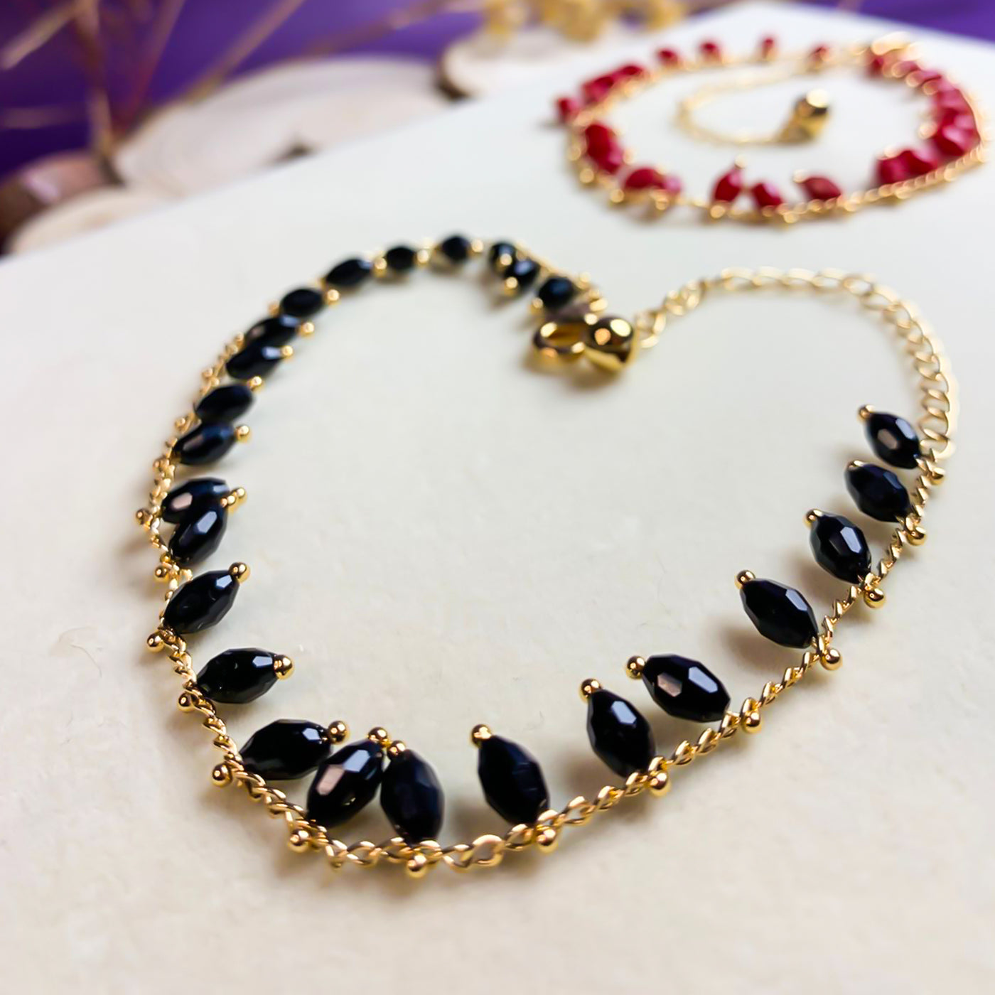 Golden Beaded Black Zircon Anklet