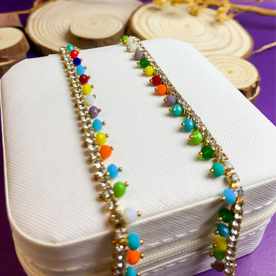 Colorful Beaded Chain Anklet with Zircon Accents