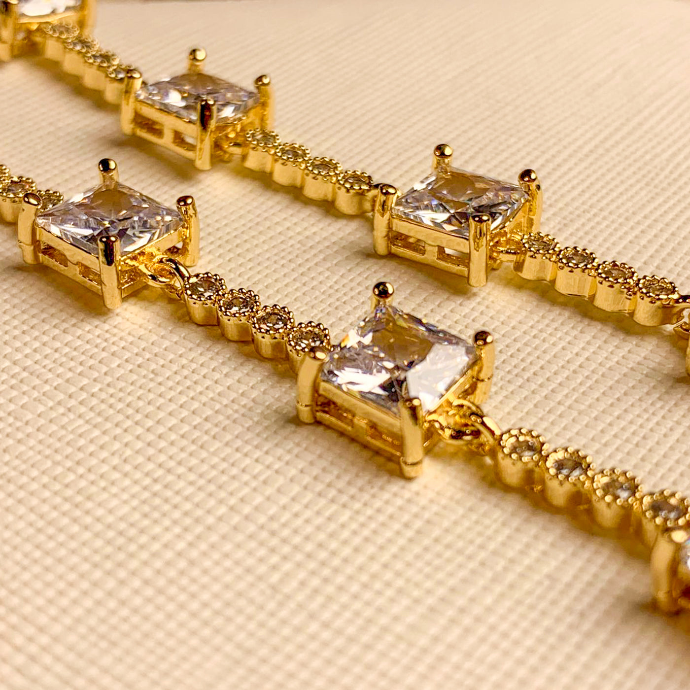 Golden Solitaire and Pave Zircon Tennis Bracelet