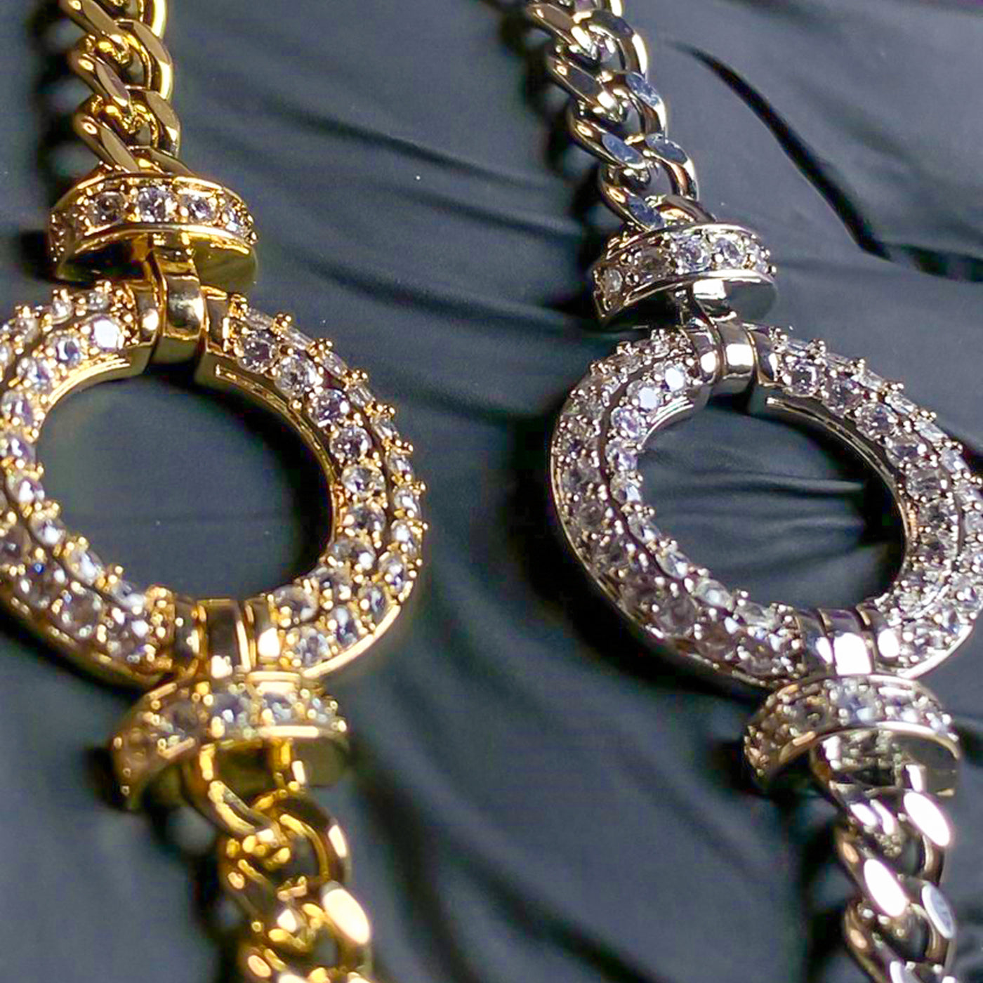 Golden and Silver-Toned Pave Circle Bracelet