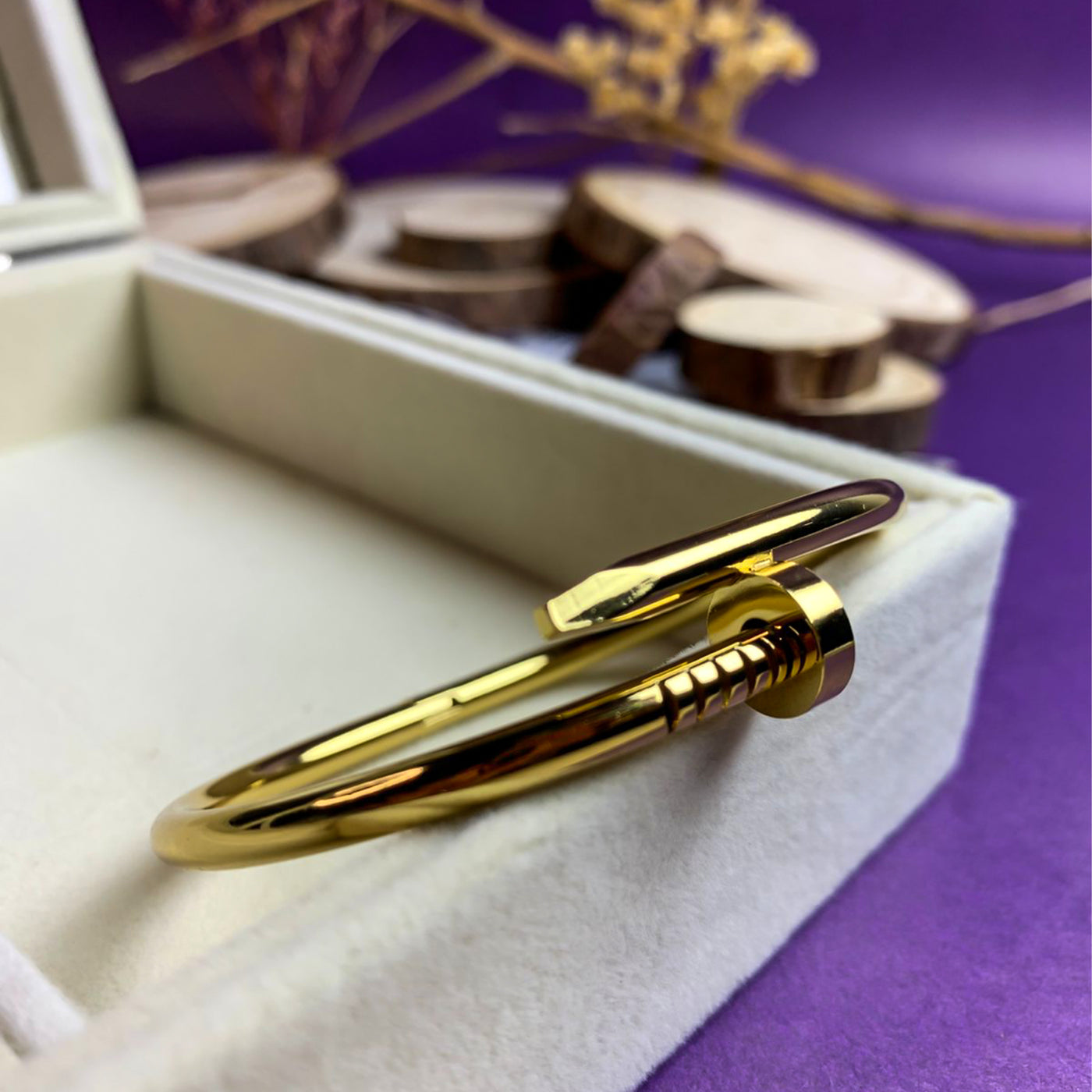 Modern Golden Nail Bangle Bracelet