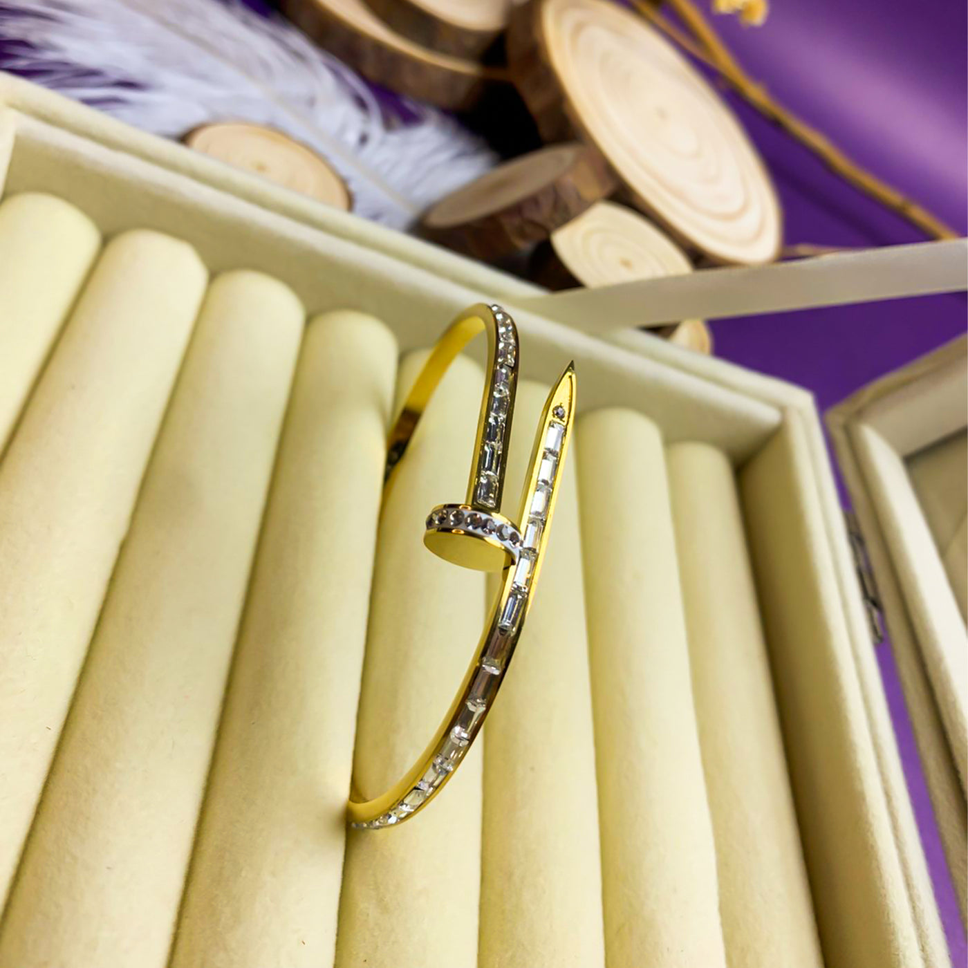 Golden Pave Zircon Nail Bangle Bracelet