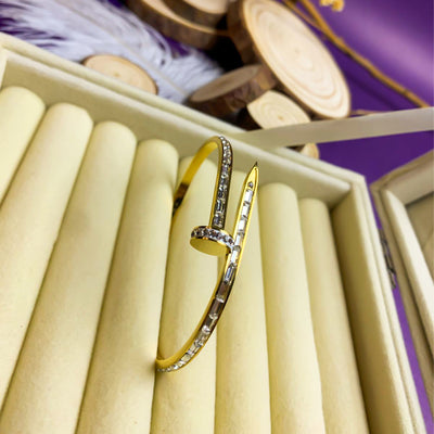 Golden Pave Zircon Nail Bangle Bracelet