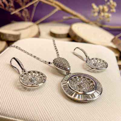 Silver-Toned Sunburst Halo Jewelry Set