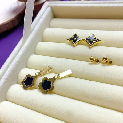 Golden Reversible Clover and Star Stud Earrings Set