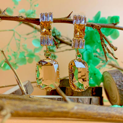 Glamorous Golden Citrine and Zircon Dangle Earrings