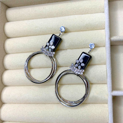 Modern Floral and Circle Dangle Earrings