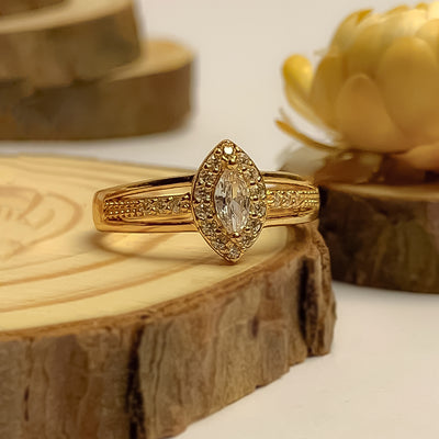 Golden Marquise Zircon and Pave Ring