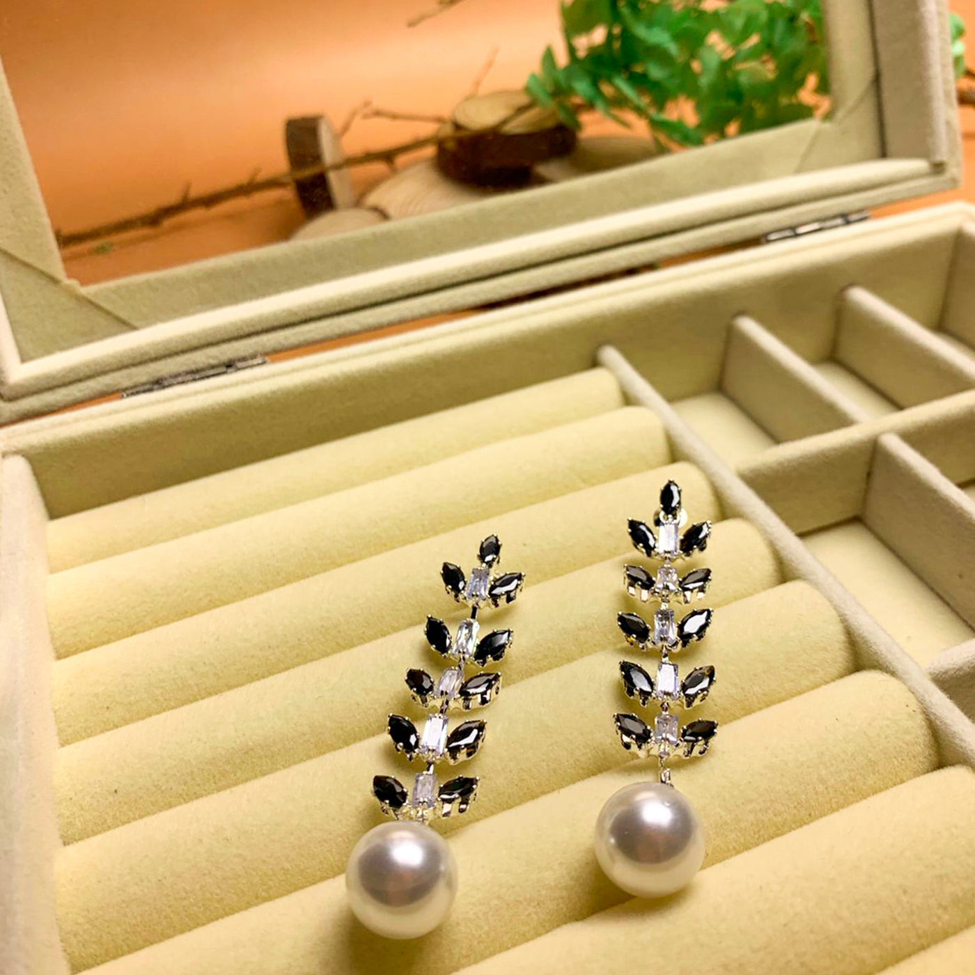 Elegant Black and Silver Floral Dangle Earrings