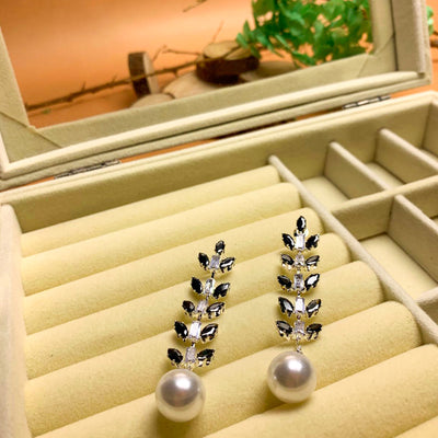 Elegant Black and Silver Floral Dangle Earrings