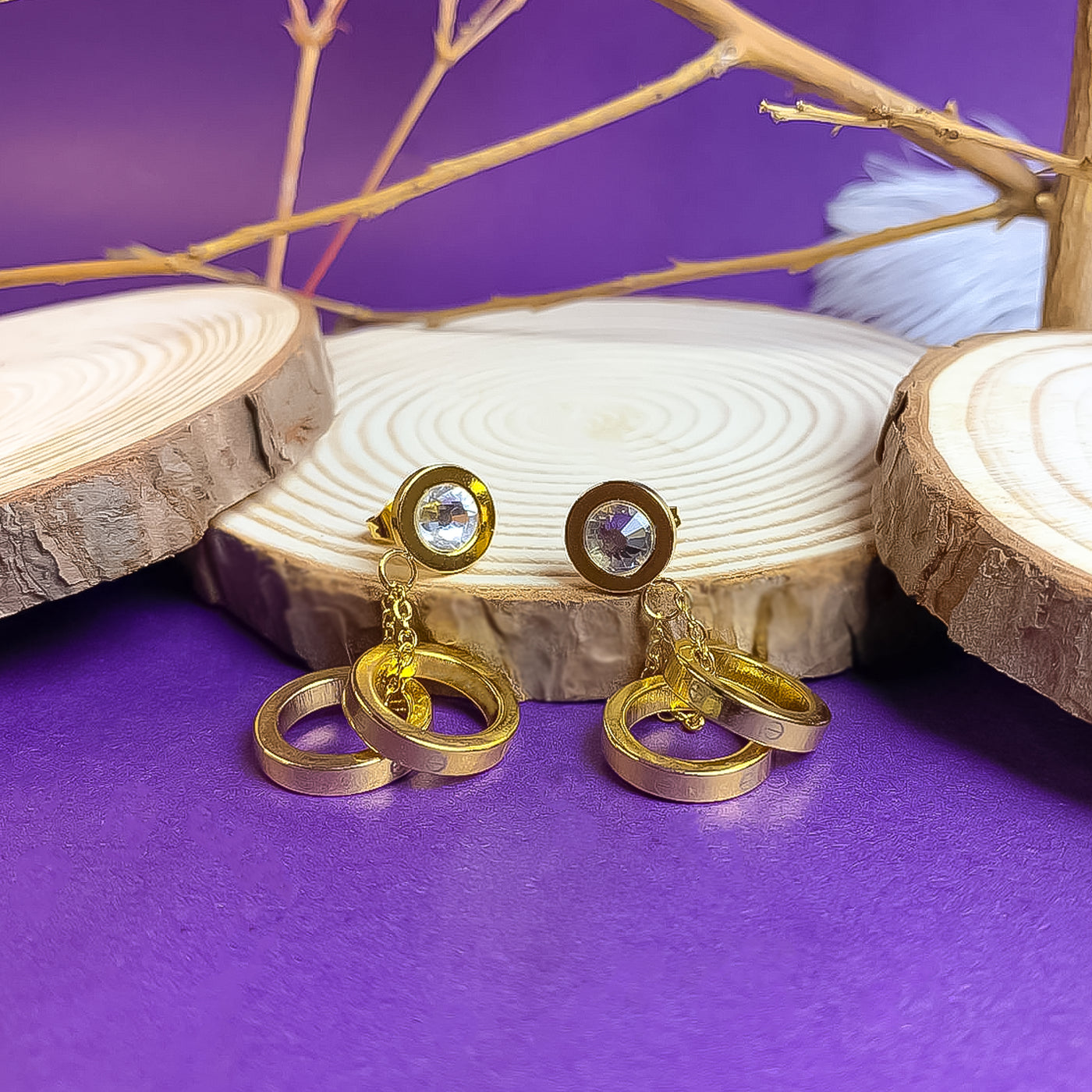 Golden Infinity Charm Dangle Earrings with Zircon Accent