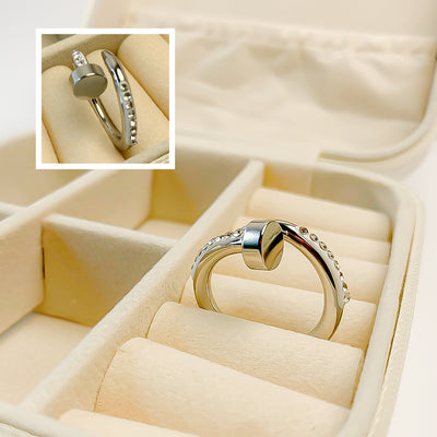 Silver-Toned Open Nail Ring with Zircon Accents