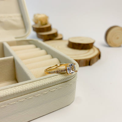 Golden Cushion Cut Solitaire and Pave Ring