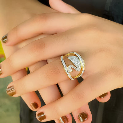 Golden and White Pave Swan Ring