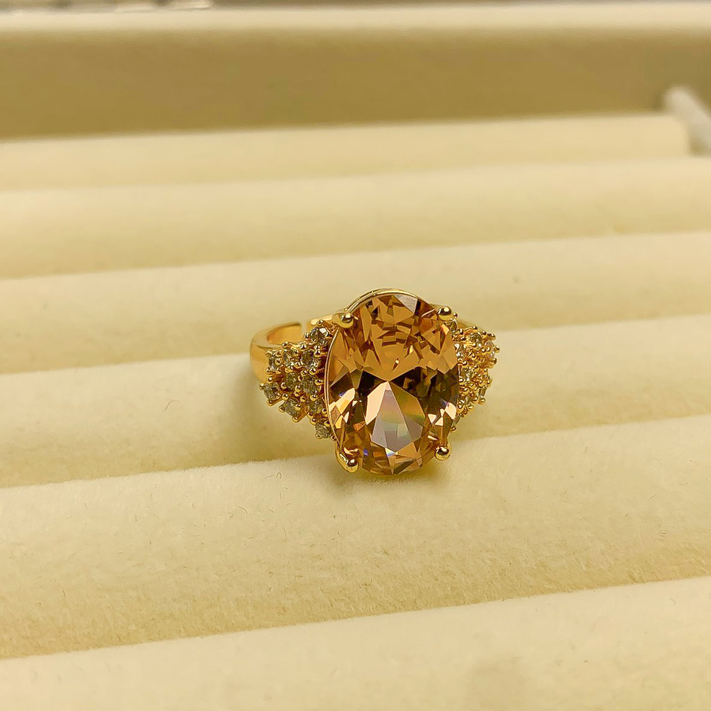 Golden Peach Zircon Solitaire Ring