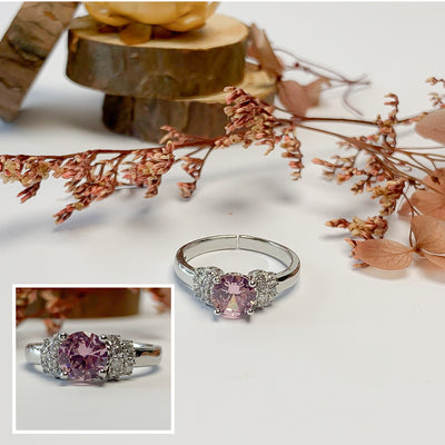 Silver-Toned Pink Zircon Solitaire Ring