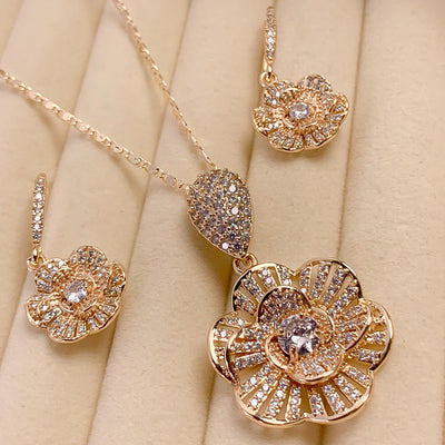 Golden Floral Zircon Jewelry Set