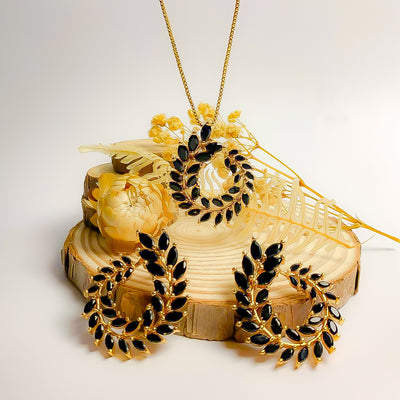 Golden and Black Leaf Wreath Jewelry Set