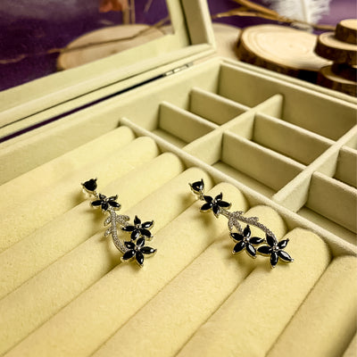 Black Zircon and Diamond Floral Vine Earrings