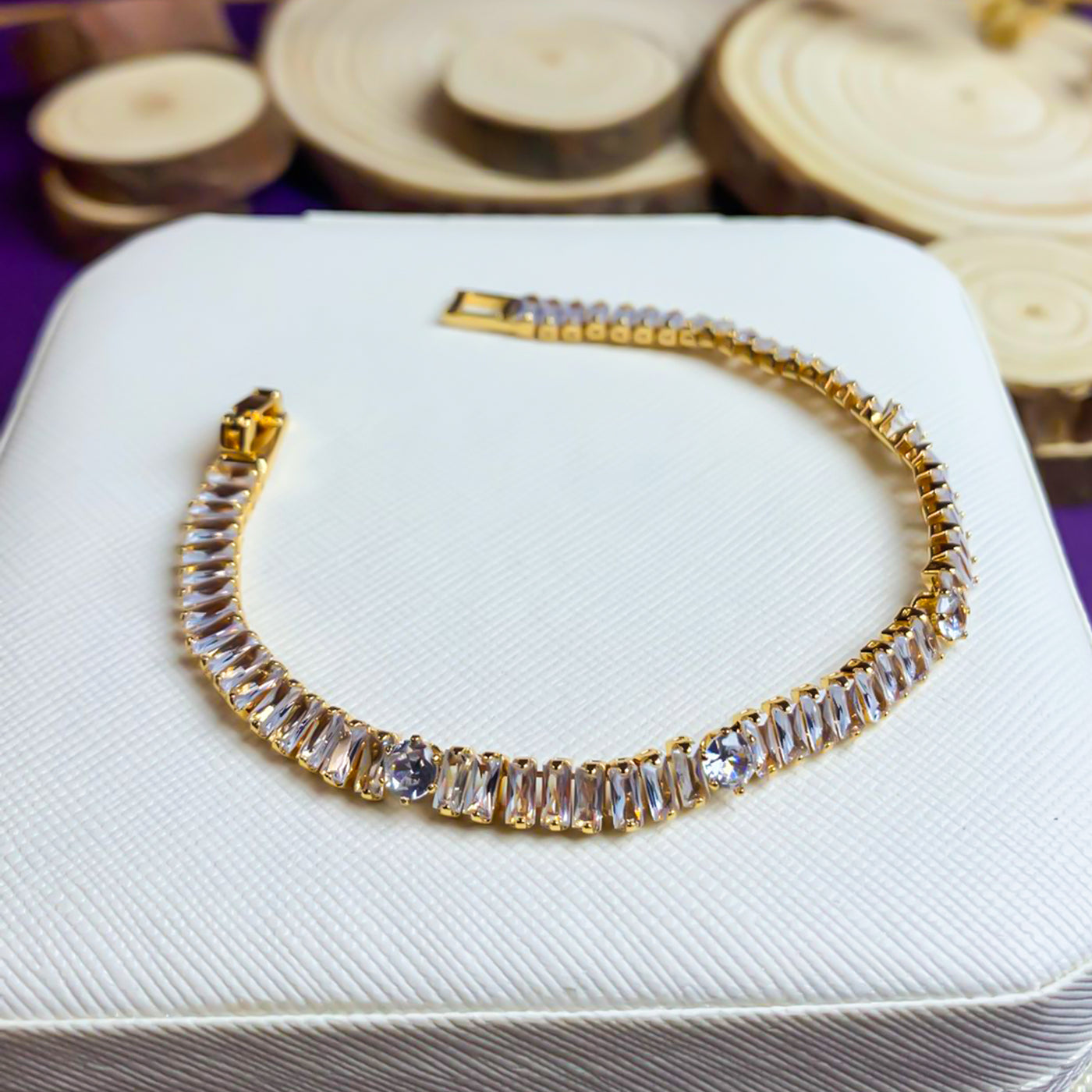 Golden Baguette Zircon Tennis Bracelet