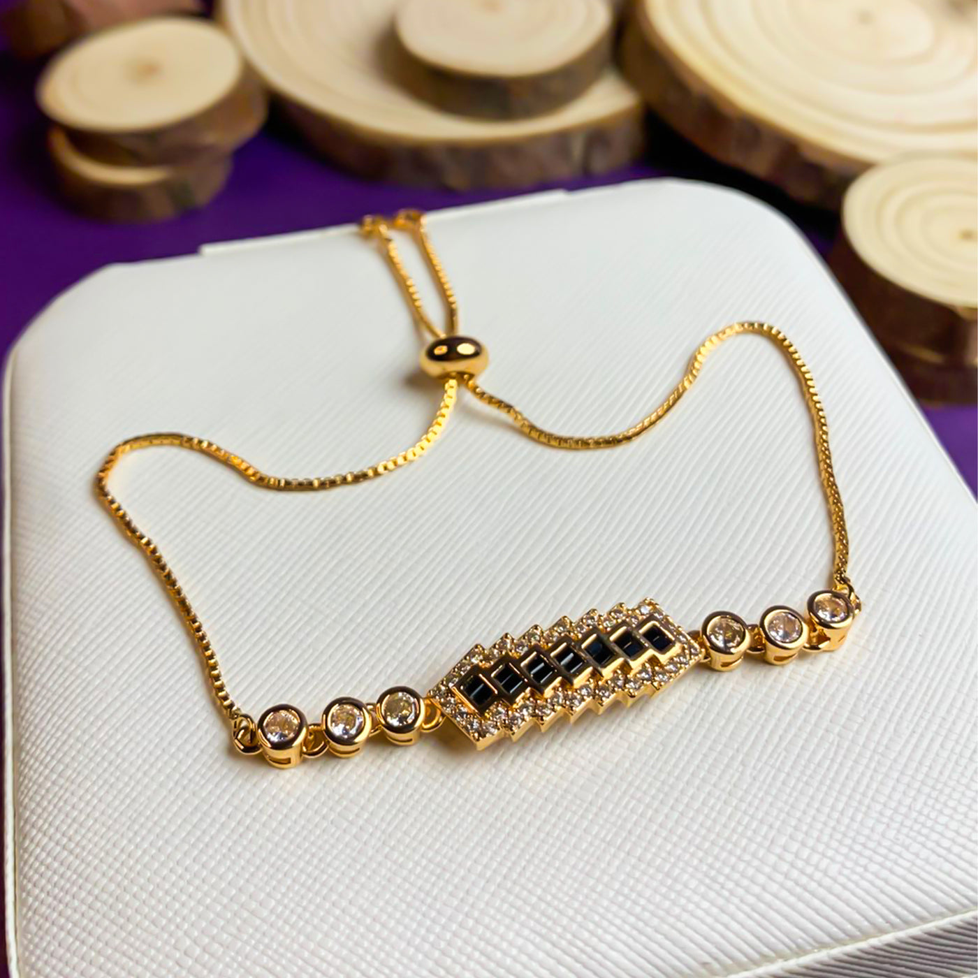Golden Black Zircon Geometric Slider Bracelet