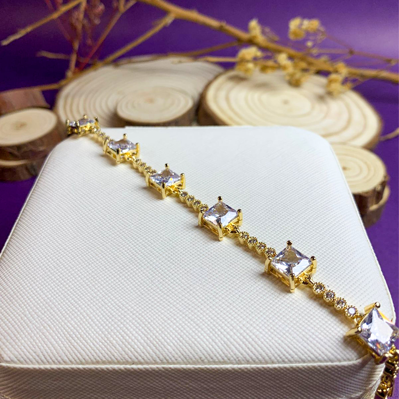 Golden Solitaire and Pave Zircon Tennis Bracelet