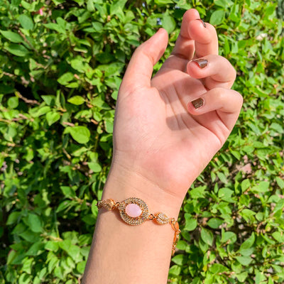 Golden Pink Opal and Zircon Link Bracelet