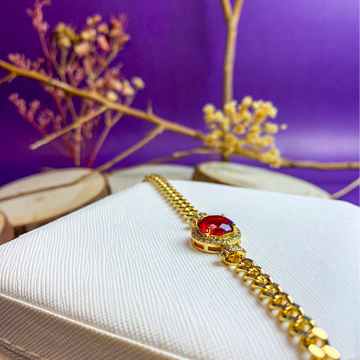 Golden Ruby Red Zircon Centerpiece Bracelet