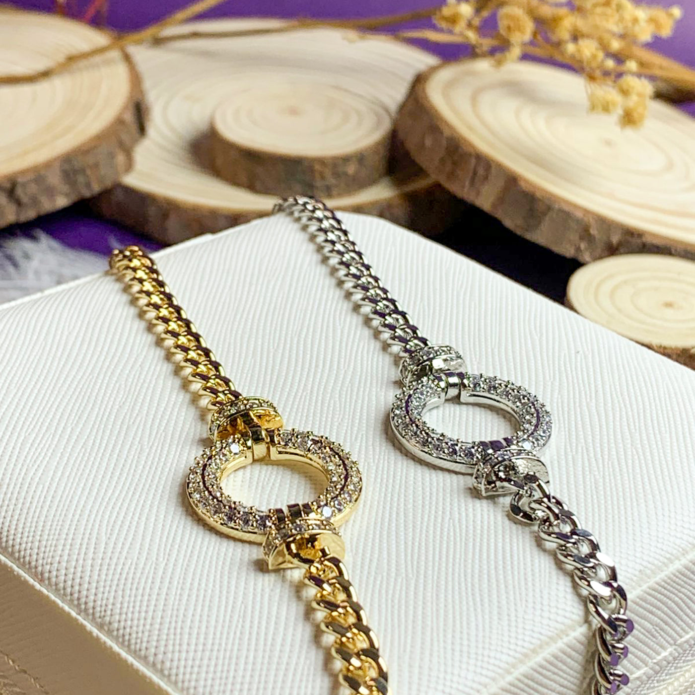 Golden and Silver-Toned Pave Circle Bracelet