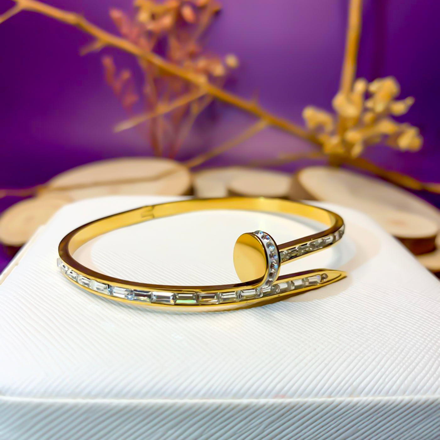 Golden Pave Zircon Nail Bangle Bracelet