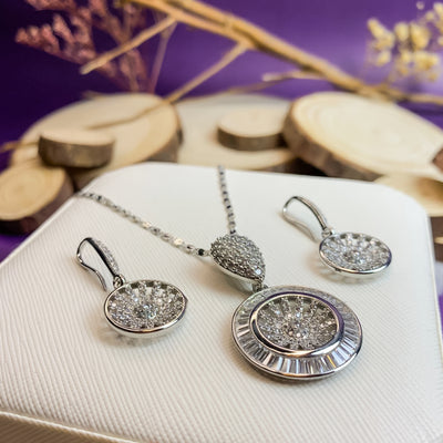 Silver-Toned Sunburst Halo Jewelry Set