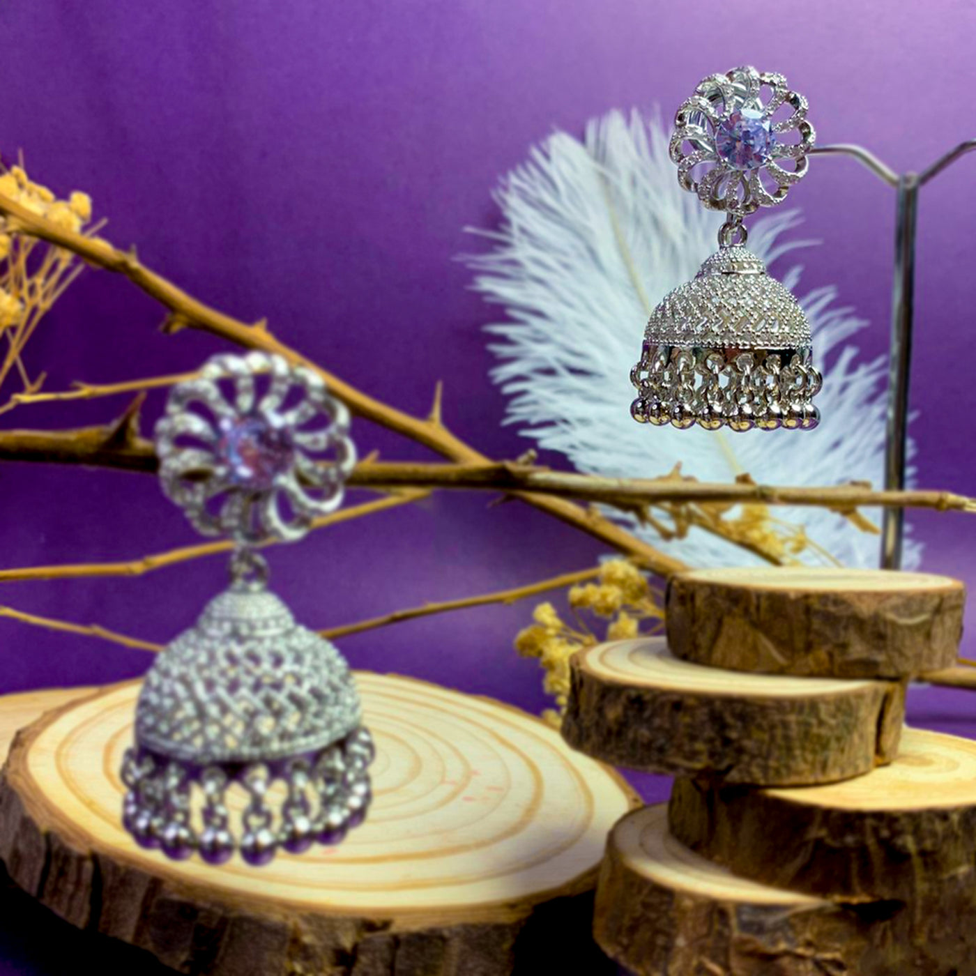 Modern Silver-Toned Jhumka Earrings